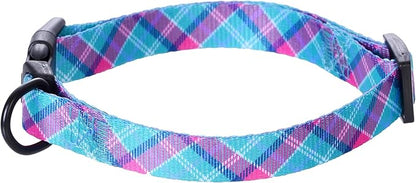 Mile High Life Dog Collar | Cute Puppy Collars | Lightweight Girl Dog Collar | Soft Boy Dog Collars | w Geometric Ocean Wavy Pattern (Green/Red, Small)