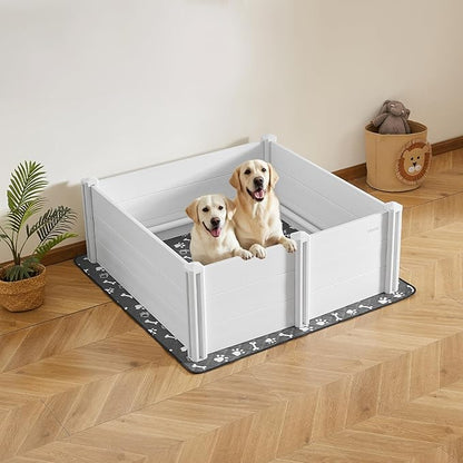 VEVOR Dogs Whelping Box, 48 x 48 x 18.1 inch, Plastic PVC Puppies Playpen with Height Adjustable Door and Washable Pee Pad, Anti-Deformation Indoor Puppy Play Pen for Large Breed Dogs, Milk White