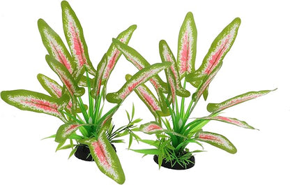 Silk Aquarium Plants for Betta Fish Tank, 2 Pcs 8 Inch Small Silk Aquarium Plant Aquatic Water Grass Decoration (Green-Wine, 8 Inch)