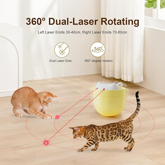 Cat Laser Toy, Automatic Laser Cat Toys for Indoor Cats/Kittens, Rechargeable 360° Auto-Spin Self-Balancing Laser Pointer, 3 Adjustable Modes Interactive Toy for Bored Cats