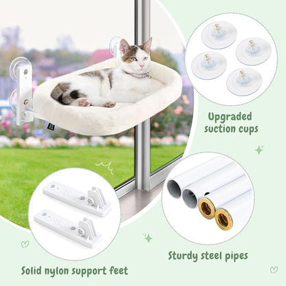 Sunhoo 2PCS Cat Window Perch Hammock Cordless Kitty Sunny Bed Seat Window Sill Shelf for Inside Cats Foldable Lounger with 4 Strong Suction Cups Soft Plush Cover 21*11.8 in Holds up to 40lbs (White)