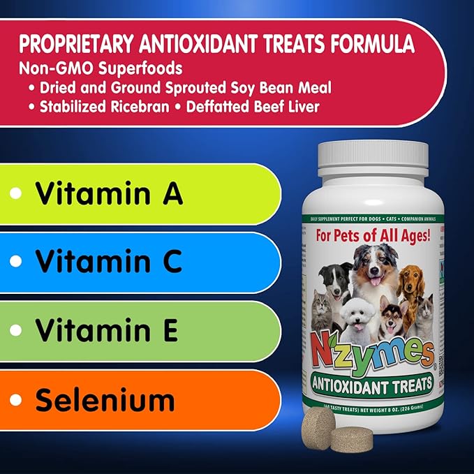 Nzymes® Antioxidant Tiny Treats - for Dogs Joints, HIPS, Paralysis, Skin, Coat, Hair Loss, Aging, Digestion, Seizures - Dog Treats for Small Dogs - 90 Treats - Made in The USA