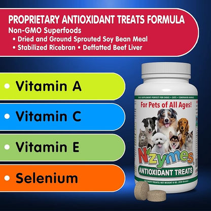 Nzymes® Antioxidant Tiny Treats - for Dogs Joints, HIPS, Paralysis, Skin, Coat, Hair Loss, Aging, Digestion, Seizures - Dog Treats for Small Dogs - 90 Treats - Made in The USA