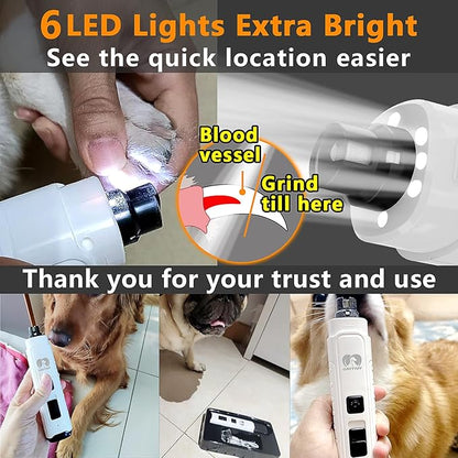 Dog Nail Grinder Quiet - (45db) 3 LED Lights Pet Nail Grinder with 12000RPM 2-Speed High Power for Large Small Dogs/Cats,Rechargeable Electric Silent Pet Toenail Grinder with Dust Cap (White)