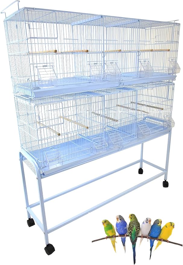 Extra Large 38"x11"x15"H Stackable Breeder Bird Flight Triple Cage Side Breeding Nest Box Door Double Removable Center Dividers with Removable Rolling Stand
