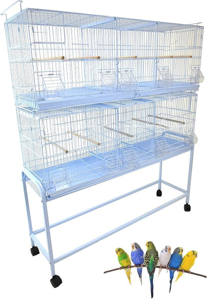 Extra Large 38"x11"x15"H Stackable Breeder Bird Flight Triple Cage Side Breeding Nest Box Door Double Removable Center Dividers with Removable Rolling Stand