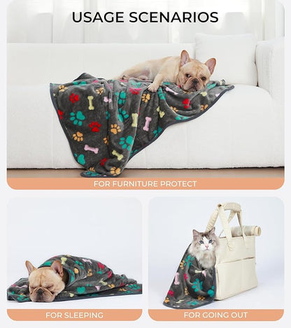 1 Pack 6 Blankets Dog Cat Soft Fluffy Fleece Pet Blanket Warm Cute Print Design Puppy Kitten Blanket Doggy Bone Medium(30"x20")