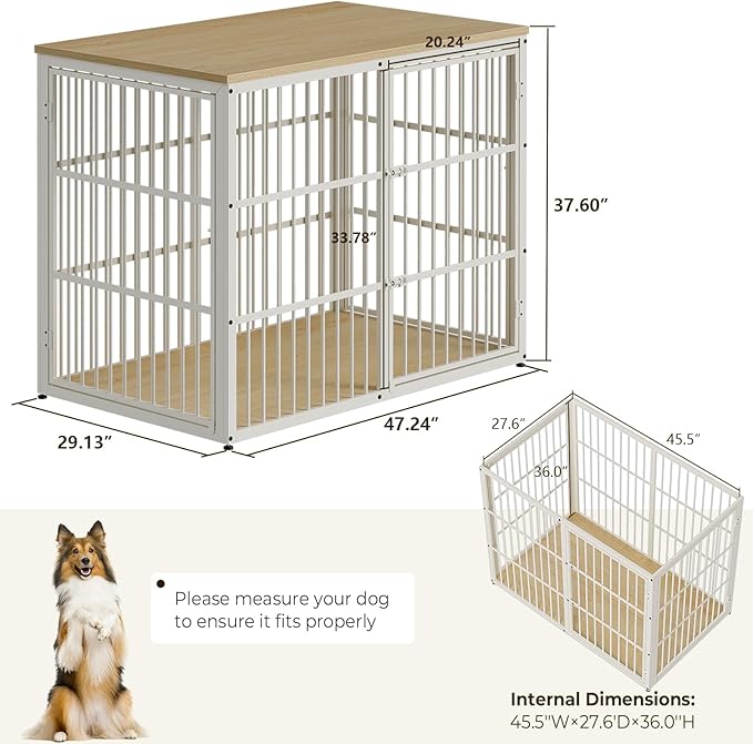 48'' XXL Dog Crate Furniture with 3 Doors,Wooden Crate End Table Heavy Duty Indoor Combination Cage for Medium to Large Dogs, Multiple Units Can be Combined, Natural Beech