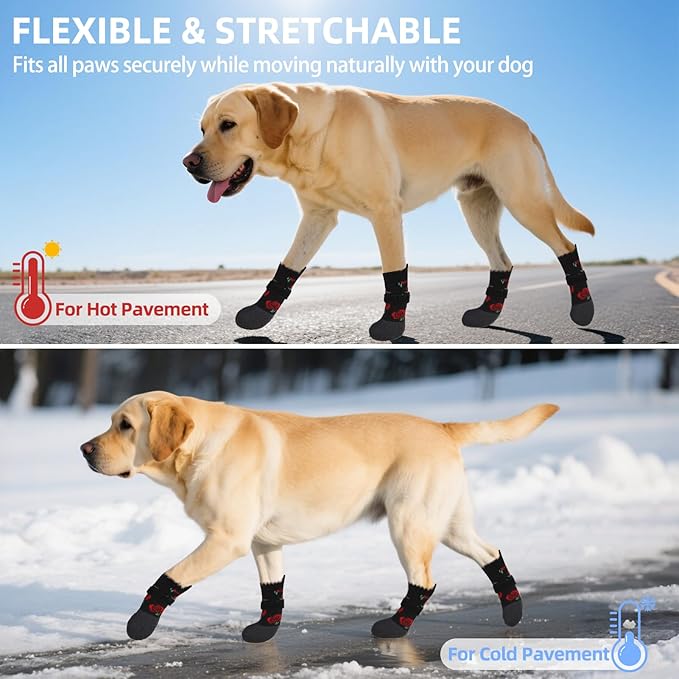 PUPTECK Dog Shoes for Hot Pavement Small Medium Large Size Dogs, Booties and Paw Protectors for Hardwood Floors, Grippy Socks to Prevent Licking Rubber Rain Hiking Boots for Senior Anti Slip