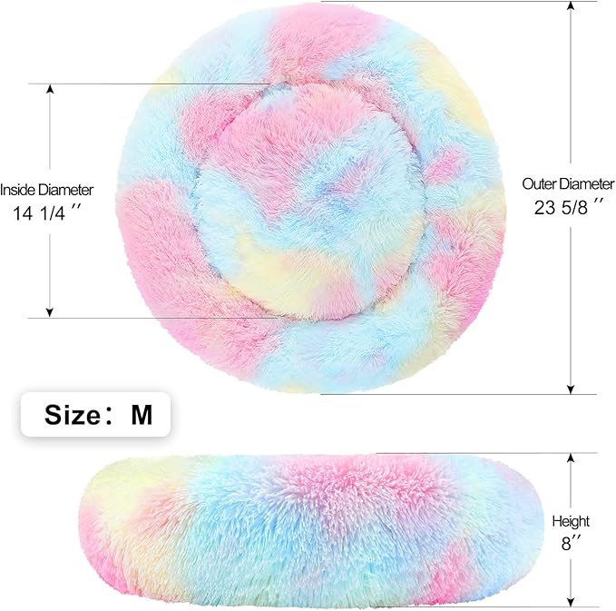 NOYAL Calming Donut Dog Bed for Small to Medium Dogs & Cats - Plush Faux Fur Anti-Anxiety Pet Bed with Machine Washable Cover & Non-Slip Base