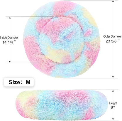 NOYAL Calming Donut Dog Bed for Small to Medium Dogs & Cats - Plush Faux Fur Anti-Anxiety Pet Bed with Machine Washable Cover & Non-Slip Base