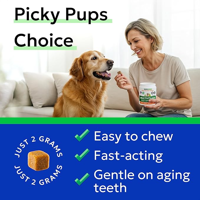 BARK&SPARK Dog Vitamins & Supplements - Multivitamin Chewable Treats for Dogs - Glucosamine Chondroitin for Joint Support + Omega for Skin & Coat + Probiotics - Multi Vitamin for Pets Health - 120Ct