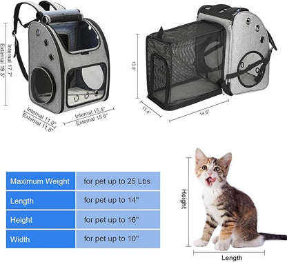 Expandable Pet Carrier Backpack for Cats, Dogs and Small Animals, Portable Pet Travel Carrier, Super Ventilated Design, Airline Approved, Ideal for Traveling/Hiking/Camping, Grey, XL