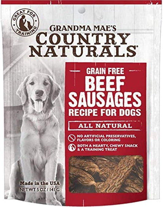 Grandma Mae's Country Naturals Grain Free Beef Sausages Chewy Dog Treats, 5 Ounces