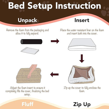 Friends Forever Large Dog Bed, Orthopedic Dog Sofa Memory Foam Mattress, Calming Dog Couch Bed, Wall Rim Pillow, Water Resistant Liner, Washable Cover, Non-Slip Bottom, Chester, Large Cocoa Brown