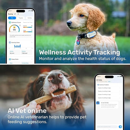 AI GPS Tracker for Dogs (30lbs+), Real Time Location and AI Vet Health Management, Electronic Fence, Waterproof, iOS and Android Universalï¼_hiteï¼
