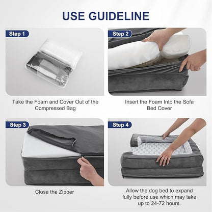 FURTIME Orthopedic Dog Beds Large Sized Dog, XL Washable Dog Bed for Large Dogs, Comfy Supportive Foam Pet Couch Bed with Removable Cover, Waterproof Extra Large Sofa Bed Foam and Nonskid Bottom