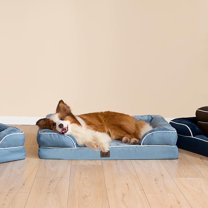 EHEYCIGA Orthopedic Dog Beds for Large Dogs, Waterproof Memory Foam Large Dog Bed with Sides, Non-Slip Bottom and Egg-Crate Foam Large Dog Couch Bed with Washable Removable Cover, Washed Blue