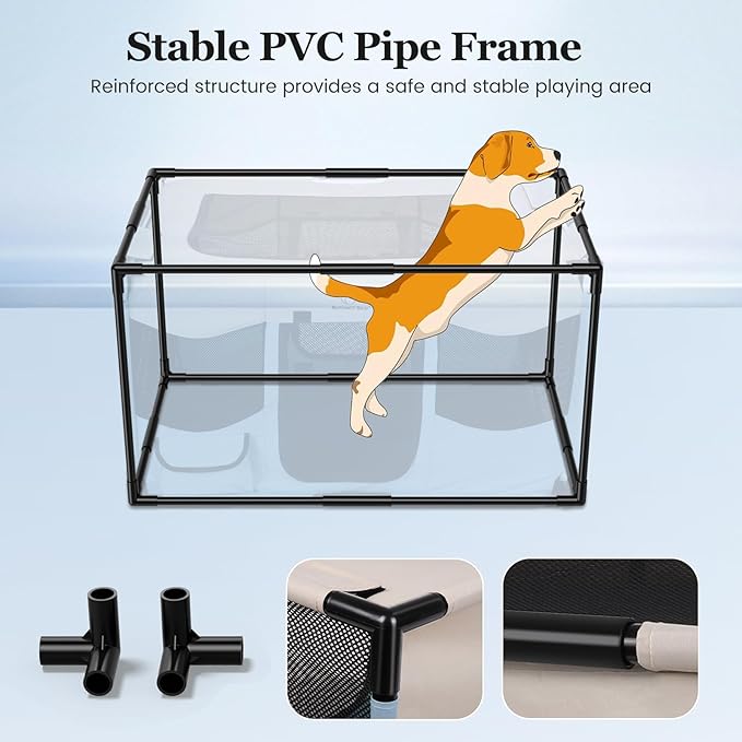 Dog Playpen, Sturdy Puppy Playpens, 32x24x22 Portable Soft Cat Kennel Crate, Indoor & Outdoor Pet Pen with PVC Pipe Frame, Lightweight Cage for Small Animals with Carrying Bag