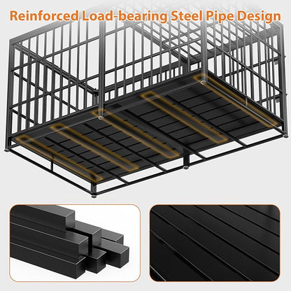 Rovibek 61 Inch Heavy Duty Dog Crate, Indestructible Dog Crate, High Anxiety Steel Dog Crates, Indoor Escape Proof Dogs Crate with Tray, Double Door Impact Dog Crates for Large Dogs