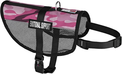 Dogline MaxAire Vest Emotional Support Removable Patch Adjustable Harness Reflective for Puppies Small Medium and Large Dogs 30 by 38 Inch Girth Pink Camo