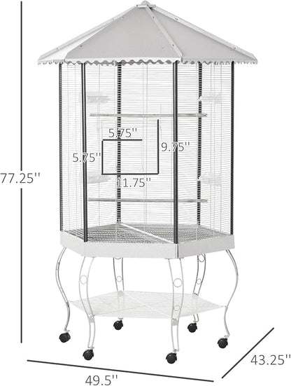 PawHut 44" Hexagon Covered Canopy Portable Aviary Flight Bird Cage With Storage