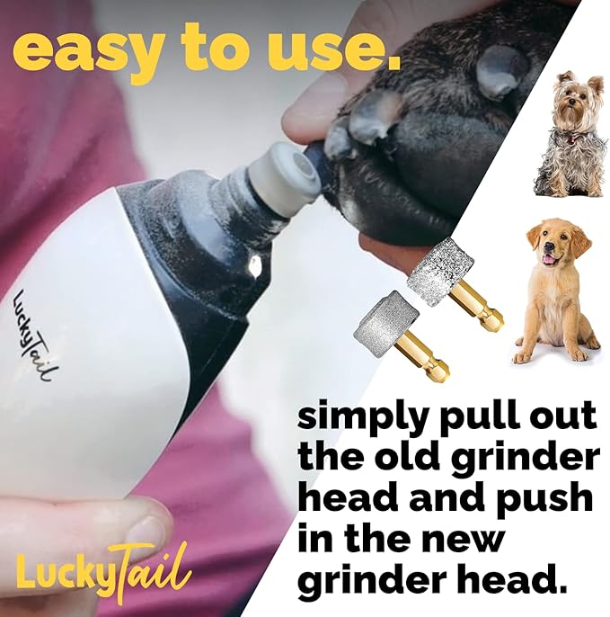 LuckyTail - Dog Nail Grinder - Hard & Soft Replacement Heads - Small & Large Dogs - Premium Quality - Diamond Tip Drill Bit - Professional Dog Nail Trimmers - Grooming Tool kit - 2 Pack