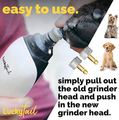 LuckyTail - Dog Nail Grinder - Hard & Soft Replacement Heads - Small & Large Dogs - Premium Quality - Diamond Tip Drill Bit - Professional Dog Nail Trimmers - Grooming Tool kit - 2 Pack