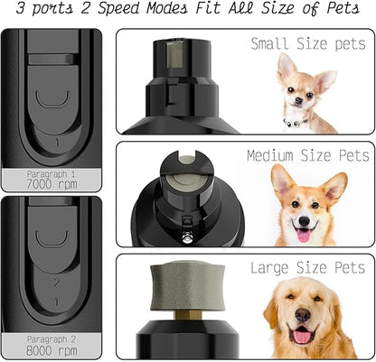 K&K Dog Nail Grinder with 2 LED Light for Large Medium Small Dogs Professional 2-Speed Powerful Electric pet Nail Clipper which Gentle and Painless Paws Grooming & Smoothing Tool (Black)