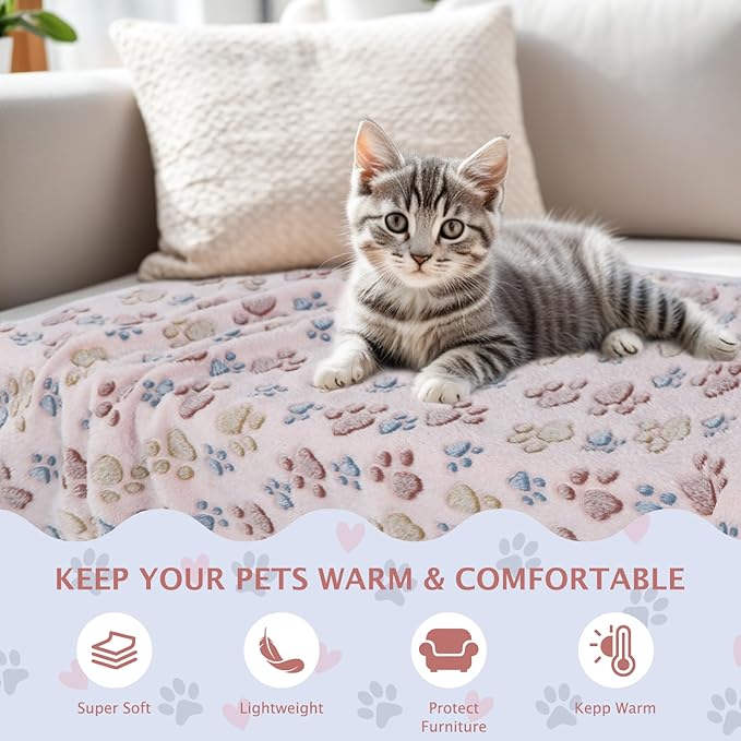 BVAGSS 6 Pack Small Dog Blanket, Super Soft Warm Pet Cover Blankets, Paw Print Puppy Fleece Flannel Blanket for Small Medium Dogs and Cats MW003