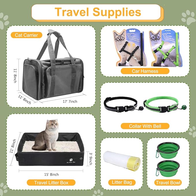 Cat Starter Kit 37pcs Essentials & Suuplies - Included Cat Litter Box, Pet Carrier Bag, Grooming Tools, Catnip Toys and More Stuffs for All Life Stages Pets Indoor Outdoor,Gift