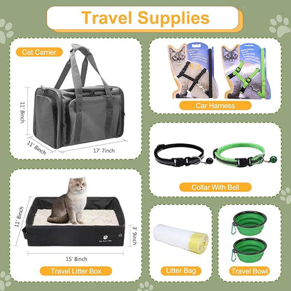 Cat Starter Kit 37pcs Essentials & Suuplies - Included Cat Litter Box, Pet Carrier Bag, Grooming Tools, Catnip Toys and More Stuffs for All Life Stages Pets Indoor Outdoor,Gift