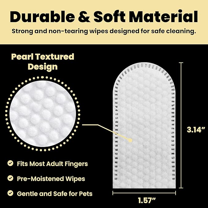 Hanu Dental Finger Wipes for Dogs & Cats - Teeth Cleaning Wipes Removes Bad Breath, Plaque & Tartar - Whitens Teeth Finger Toothbrush Gum Care Wipes - Freshens Breath - Vet-Recommended