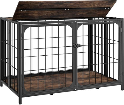 Himix Dog Crate Furniture, XL Dog Crate Furniture for Large Medium Dogs, Wood Dog Crate Table with Sturdy Metal, Heavy Duty Dog Kennel Indoor 40.15''x 25''x 27.56'' (Rustic Brown)