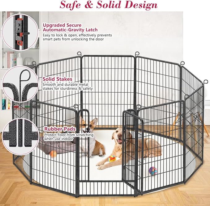 Dog Playpen Outdoor, 40 inch 10 Panels Heavy Duty Dog Fence for Indoor Outdoor, Rustproof Metal Dog Pen for Large Medium Small Dogs, Portable Pet Dog Fence for Yard, RV Camping
