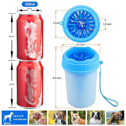Dog Paw Cleaner, Medium, Blue - Effective, Safe, Portable Silicone Bristles Cleaning Brush. A Great Gift. Includes Free Bath Brush and 90-day Guarantee. For Active Dog Owners