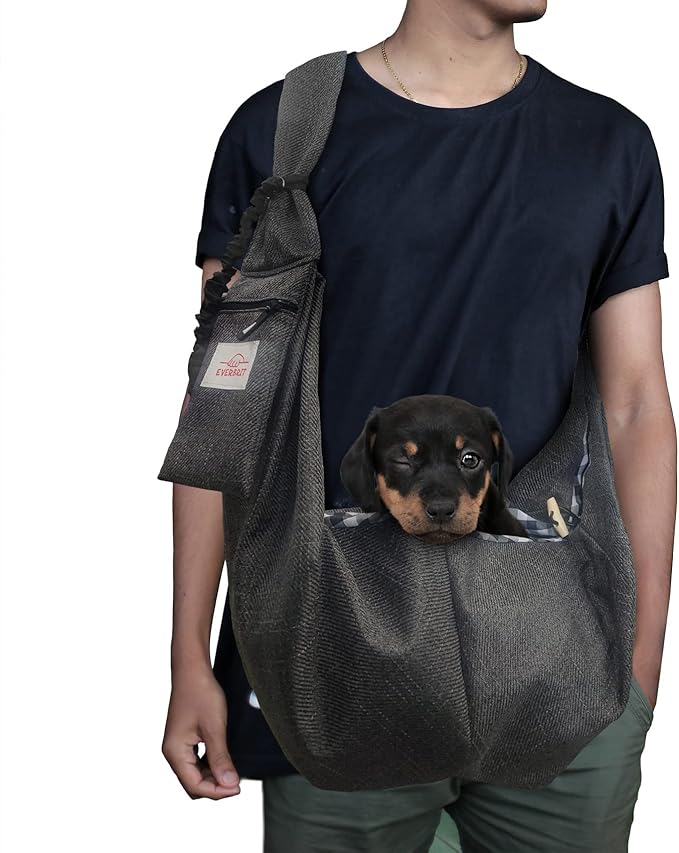 Dog and Cat Sling Carrier, Dog Carriers for Small Dogs with Padded Adjustable Shoulder Strap, Hands-Free Dog Bags for Travelling