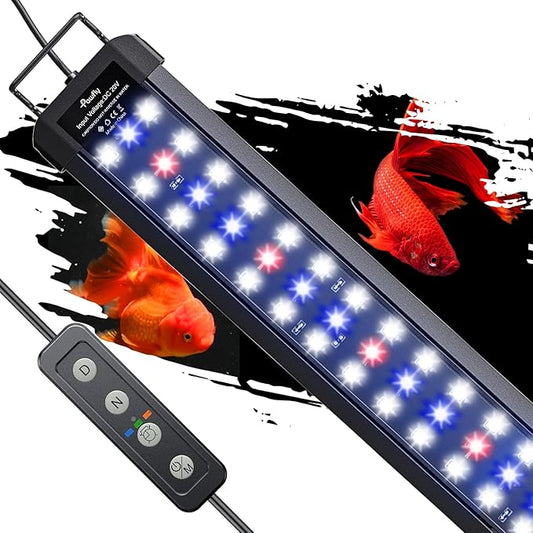Pawfly 21W Aquarium LED Light for 30 to 36 Inch Extendable Fish Tank Light with Full Spectrum Brilliant White Blue Red Lights with Daytime & Night Modes Timer Auto On/Off Adjustable Brightness