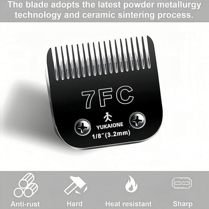 7F Dog Clipper Blade: Titanium Coated SK2 Steel, Universal Fit for Andis, Oster A5, Wahl KM - 1/8" Cut for Dogs & Cats