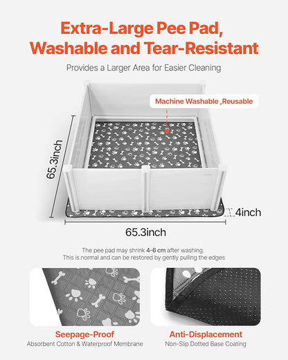 VEVOR Dogs Whelping Box, 60 x 60 x 24 inch, Plastic PVC Puppies Playpen with Height Adjustable Door and Washable Pee Pad, Anti-Deformation Indoor Puppy Play Pen for Extra Large Breed Dogs, Milk White