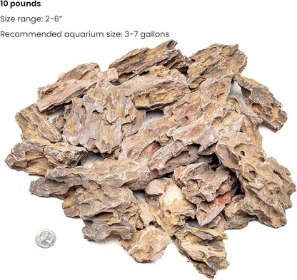 SubstrateSource Natural Stone for Aquarium, Terrarium, Paludarium, Reptile Enclosures - Set of Decorative Rocks for Landcapes, Aquascaping, Fish Tank Decor (Dragon Stone, 10 Pounds, 2-8")