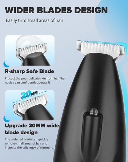 Dogs Paw Trimmer, 2 Speed Low Noise Dog Clippers for Grooming, Cordless Rechargeable Dog Hair Trimmer with LED Light, Widen Blade Cat Pet Hair Shaver for Paws, Eyes, Ears, Face, Rump (Black)