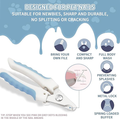 Cat & Dog Nail Clippers with Safety Guard 2Pcs, Professional Pet Nail Clippers for Cats, Kitten Nail Clipper, Cat Claw Clippers,Sharp and Safe,Cat Claw Trimmer Includes Nail File Blue