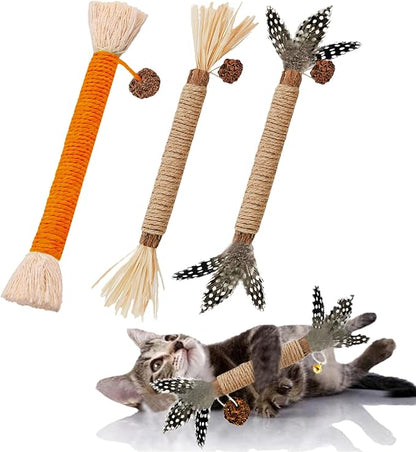 Cat Toys 3Pack Silvervine Chew Stick Kitten Treat Catnip Toy Kitty Natural Stuff Catnip for Cleaning Teeth Indoor Dental Snack Interactive