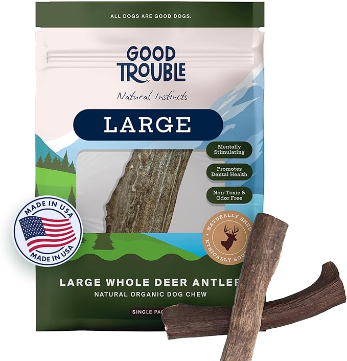 Good Trouble Pets Premium Elk Antlers for Large Dogs - All-Natural, Shed Antler Chews for Dental Health & Calming - Durable Dog Bones for Aggressive Chewers - Cruelty-Free, North American Sourced