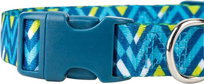 Mile High Life Dog Collar | Cute Puppy Collars | Lightweight Girl Dog Collar | Soft Boy Dog Collars | w Geometric Ocean Wavy Pattern (Light Blue/Hot Blue, Small)