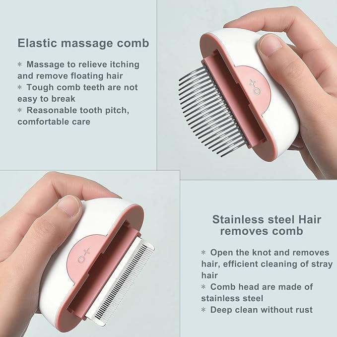 Deshedding Cat Brush Dematting Comb for Dog Grooming Claw Tool for Clean Pet Short & Long Hair Removes 2 in 1 Massaging Deshedding Comb Brush Round (Khaki)