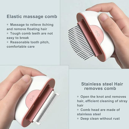 Deshedding Cat Brush Dematting Comb for Dog Grooming Claw Tool for Clean Pet Short & Long Hair Removes 2 in 1 Massaging Deshedding Comb Brush Round (Khaki)