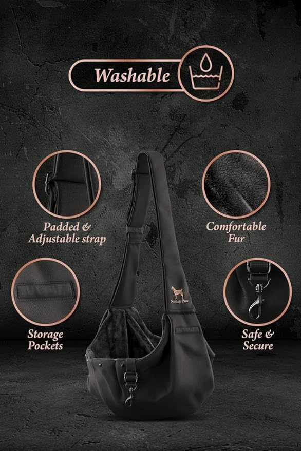 Noah & Paw Dog Sling Carrier for Small Dogs 5-18lb, Dog Sling for Small Dogs and Cats, Dog Carrier with Adjustable Padded Strap, Premium Twill, Lined with Fur, Double Safety Feature, Machine Washable