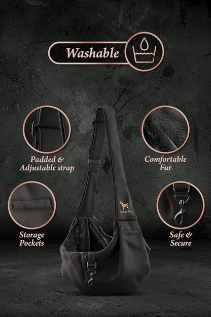 Noah & Paw Dog Sling Carrier for Small Dogs 5-18lb, Dog Sling for Small Dogs and Cats, Dog Carrier with Adjustable Padded Strap, Premium Twill, Lined with Fur, Double Safety Feature, Machine Washable